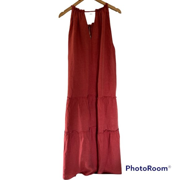 Sussan Sz 18 Colour Terracotta /Rust Relaxed 100% Linen Dress - Picture 2 of 11